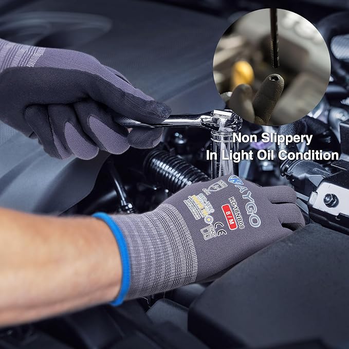 KAYGO Safety Work Gloves MicroFoam Nitrile Coated, 3 Pairs KG18NB,Seamless Knit Nylon Glove for Men and Women, Ideal for Automotive,Warehouse,Construction (2XL, Purple)
