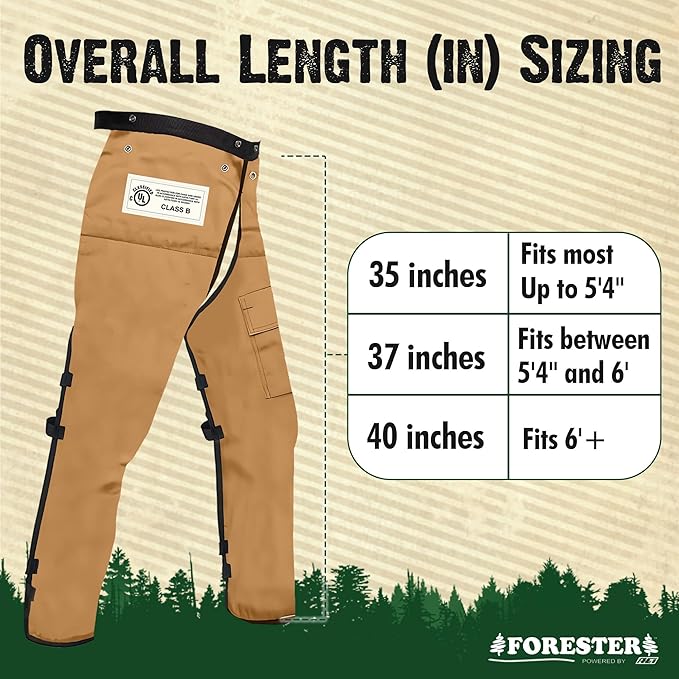 FORESTER Chainsaw Chaps for Men & Women | Apron-Style Chaps with Pocket & Adjustable Waist | Chainsaw Safety Equipment