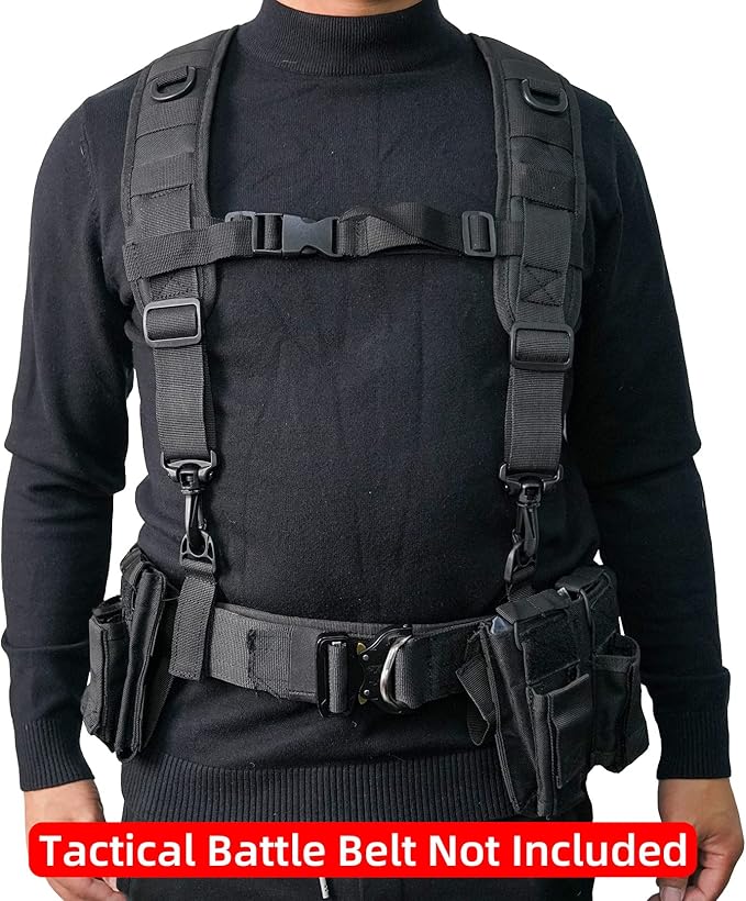 KUNN Tactical Police Suspenders for Duty Belt Harness Law Enforcement with Adjustable Strap and 4 Tool Belt Loops