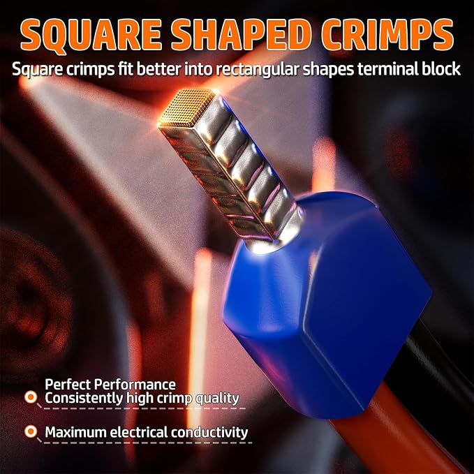 PEBA Ferrule Crimping Tool Kit, AWG 28-7 Self-Adjusting Ratchet Wire Crimper with 21 Sizes Tinned Copper Terminals (8/9/10/12mm), Square Ferrule Crimping Pliers Set for Professional Electrical Wiring