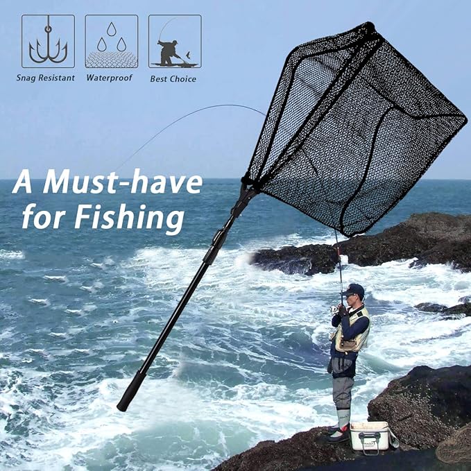 SAN LIKE Fishing Net Fish Landing Net Collapsible Fish Net with Anti-Slip Telescoping Rubber Pole Handle for Kids Adults in Saltwater Freshwater Multi-Size Extending to 37/42/43/51/69/71/89/98inch
