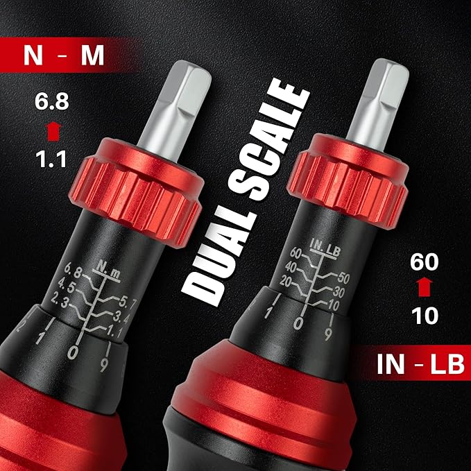 Torque Screwdriver 10-60 In.Lb, Inch Pound Torque Screwdriver Set with 1/4" Bit Holder, Flat, Hex, Torx and Philips Bits,Suitable for DIY Bicycle Maintenance, Pecision Tool, Mechanical