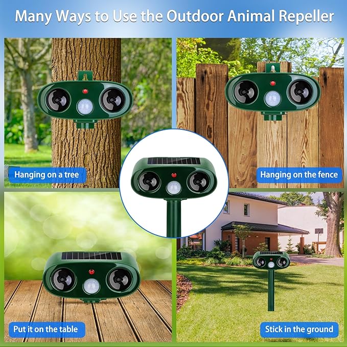 2026 Upgraded Solar Ultrasonic Animal Repeller Outdoor, 4 Pack Waterproof Bear Repellent Devices & Cat Deterrent for Yard, Ultrasonic Animal Repellent for Rabbit, Goose, Raccoon, Squirrel, Dog