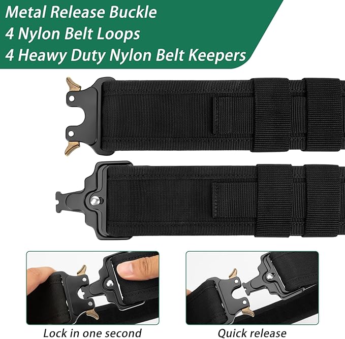 Duty Belt,2'' Police Security Nylon Duty Belts with Hook Lining Outer Inner Belts with 4 Belt Keeper