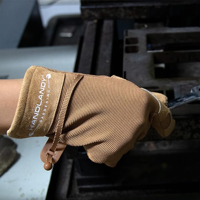 HANDLANDY Work Gloves for Women, Breathable Leather Gardening Glove for Yard Maintenance, Hand Protection with Touch Screen