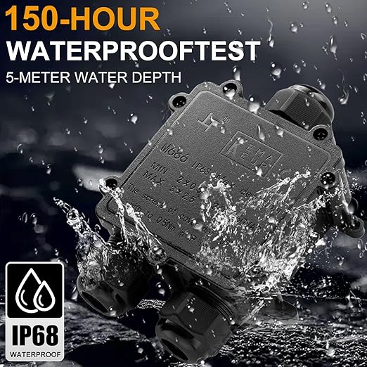 IP68 3Way Waterproof Junction Box Outdoor,3-Way Waterproof Splice Box Outdoor with 3 Cable M25 Gland Wire Connector, Extension Electrical Cable Protector for Diameter Cable Ø4-14mm Black