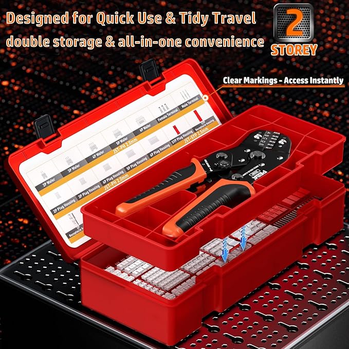 PEBA Crimping Tool and JST Connector Kit - 21 Types of 2.0 mm JST-PH 2/3/4/5/6-Pin Connectors & Crimp Pins, 2.5 mm JST-SYP Housings and Contacts, for DIY Electronics - Suitable for AWG 32-20 Wires