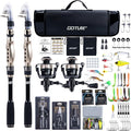 GOTURE Telescopic Fishing Rod and Reel Combos, Carbon Fiber Travel Fishing Pole, 9+1 BB Spinning Reel, Saltwater Freshwater Fishing Gear Kit with Braided Line, Lures, Carrier Bag for Bass Trout