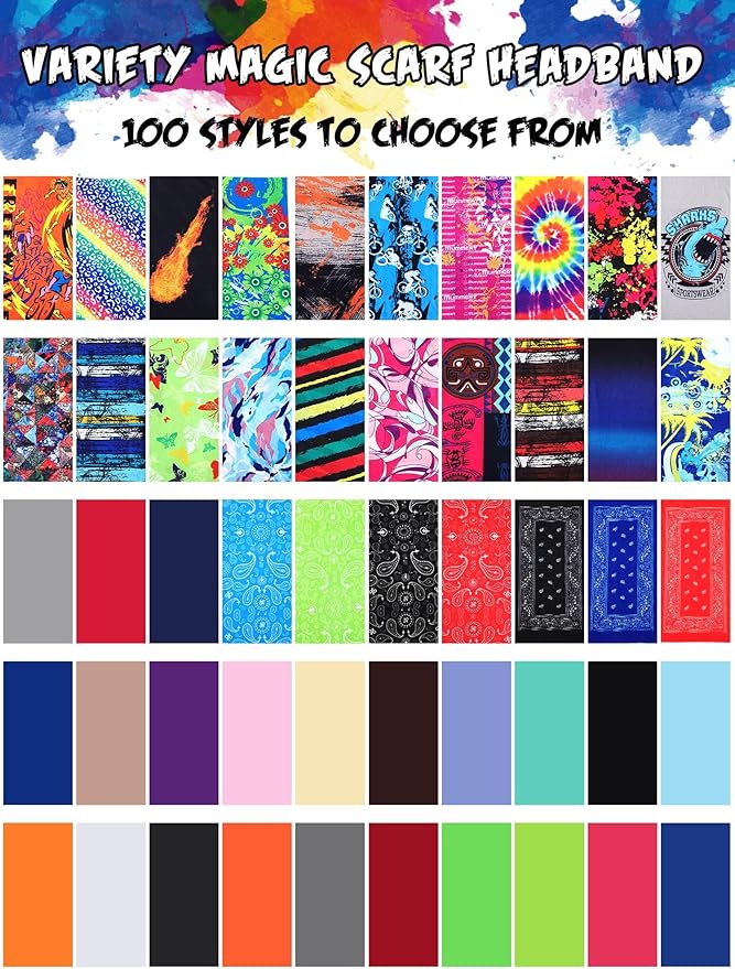 100 Pcs Bulk Neck Gaiters for Men Women Balaclava UV Face Mask Headband Face Covering Neck Tube Scarf Outdoor,100 Style