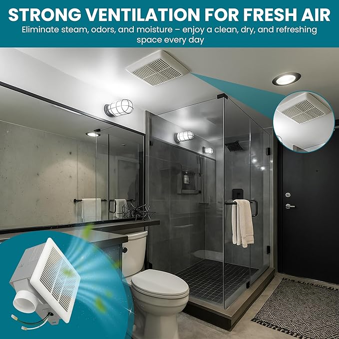 Bathroom Exhaust Fan 70 CFM Super Quiet 40dB 2 Sone, Corrosion Resistant Bathroom Fan, Shower Tub, Easy Install Bathroom Attic Vent Fan with 3-Inch Duct Outlet