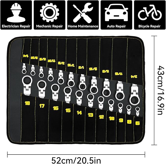 Ratchet Wrenches Set, 23PC Flex Head Ratcheting Wrench Set Metric and Standard & SAE, 6-18mm & 1/4" to 3/4" with Color Ring, CRV Open End Tool Organizer Pouch, Combination Ratchet Wrench Sets