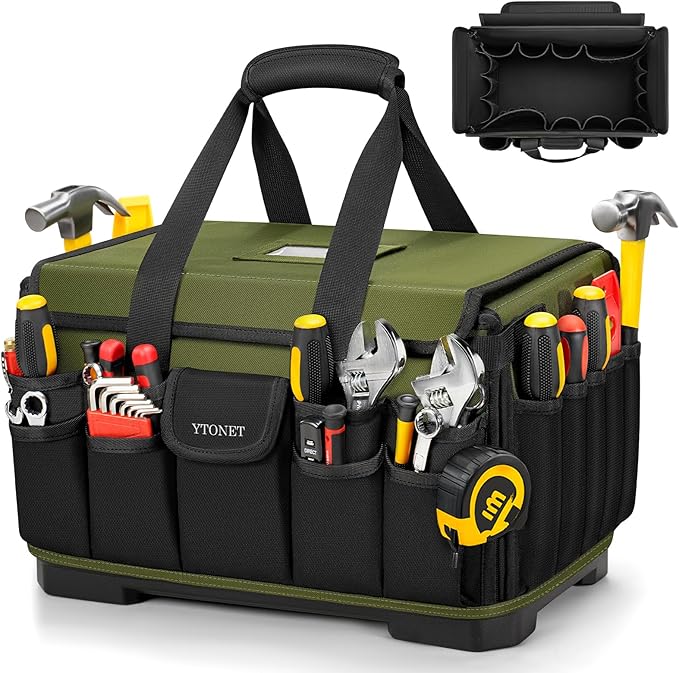 Heavy Duty Tool Bag 18-Inch, Extra Large 46 Pockets Electrician Tool Bag for men with Hard Bottom & Waterproof Pocket, 1680D Tear-Proof Toolbox Organizer for HVAC Mechanic, Father Dad Birthday Gift