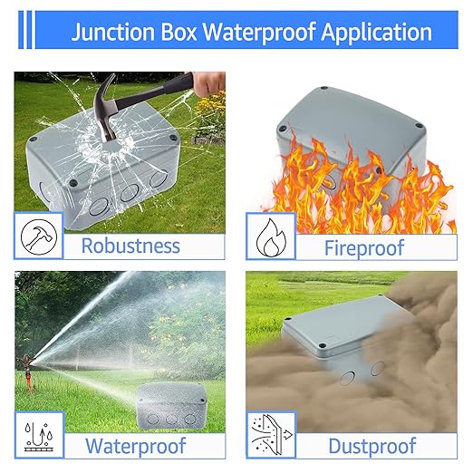 SuperInk PVC/ABS Plastic Dustproof Waterproof IP66 Electrical Junction Box 4.9 x 3.3 x 2.3 inch (125x86x62mm),with 4PK 20mm Outdoor Weatherproof Cable Glands