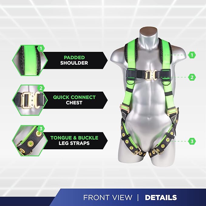 Palmer Safety Fall Protection Safety Harness Kit I Construction Harness + Various Lanyard + D-Ring Extender