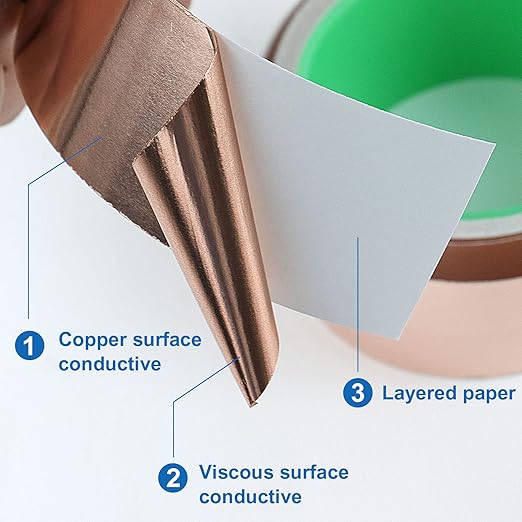 BOMEI PACK Copper Foil Tape 3 Pack (1.97mil x 1inch 1/2inch 1/4inch x 66ft) with Conductive Adhesive for Electrical Repairs, Guitar, Stained Glass, Paper Circuits