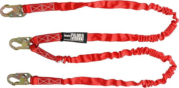 Palmer Safety L121233 6 FT Double Legs Safety Lanyard Internal Shock Absorber w/Dual Snap Hooks I OSHA/ANSI Compliant Restraint Lanyards I Ideal Use for Arborist, Roofer & Construction Workers