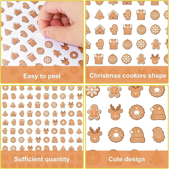 JarThenaAMCS 2400 Pcs Christmas Mini Sticker Paper Decal Gingerbread Man Xmas Tree Self-Adhesive Sticker for Envelope Scrapbook Gift DIY Supplies, 0.5 in