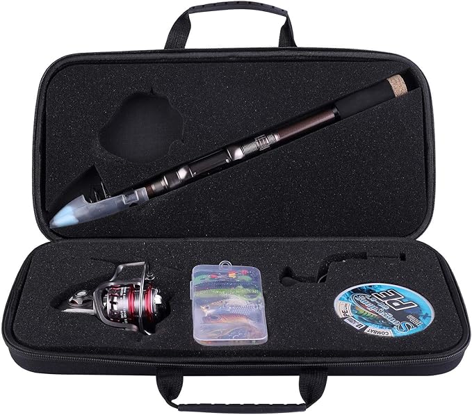 Sougayilang Fishing Rod and Reel Set Carbon Fiber Telescopic Fishing Rod 12+1BB Spinning Reel with Carry Case for Saltwater Freshwater
