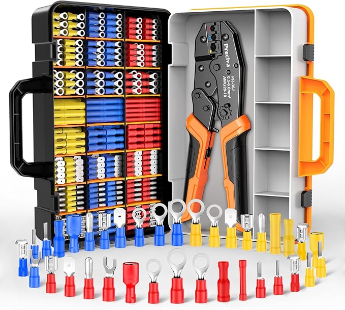 Preciva Crimping Tool for Insulated Terminals Wire Connectors, AWG20-10 Ratchet Crimper with 425 Pcs Insulated Terminals Connectors