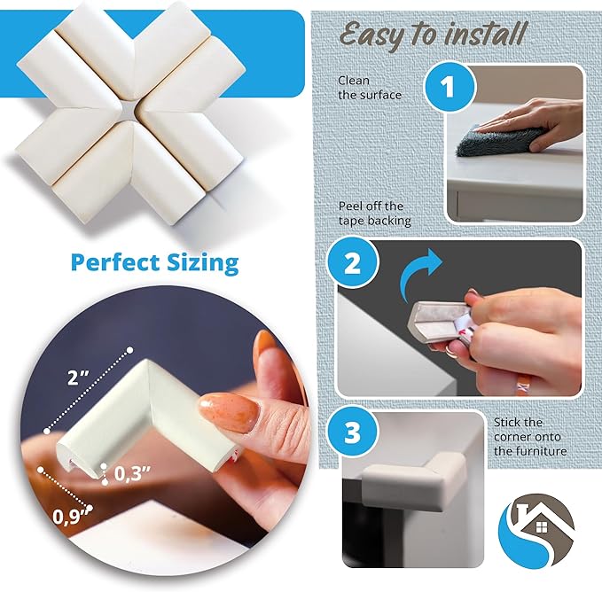 8-Pack Corner Protectors Baby Proof, Furniture Corner and Edge Safety Bumpers, Soft Rubber Foam Cushion Covers, 3M Taped Corner Guards, Baby Child Proofing Pads, Table Corner Protectors, White