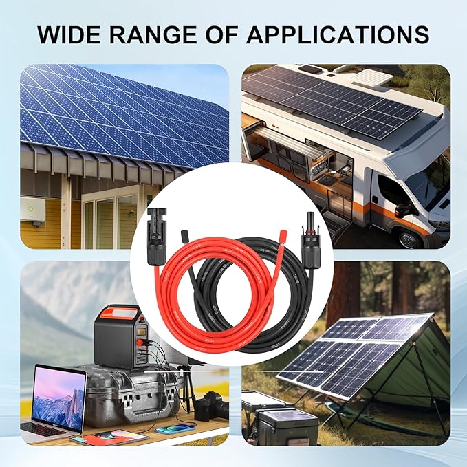 10AWG Solar Extension Panel Cable - 10FT Solar Wire with Waterproof Female and Male Connector and Solar Panel Adaptor Kit Tool PV Wire for RV, Home, Boat, Solar Panels(10feet Red + 10feet Black)