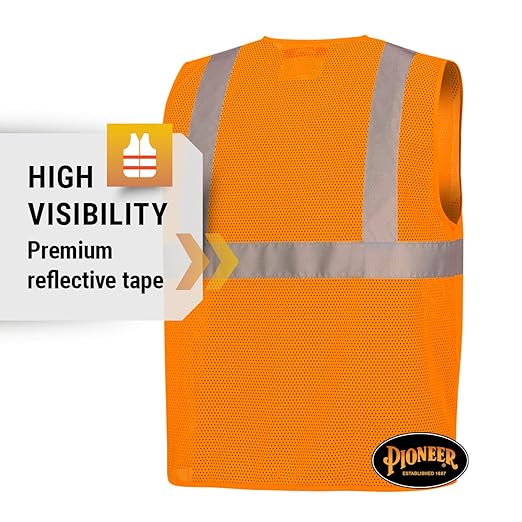 Pioneer Hi Vis Self-Extinguishing FR Safety Vest for Men & Women - Flame Resistant Mesh with Reflective Tape - Class 2