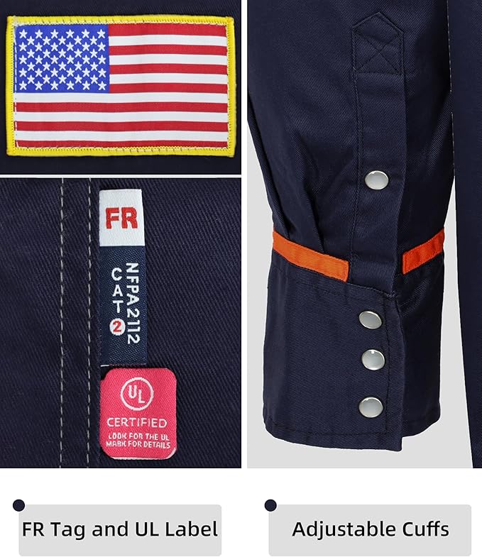 BOCOMAL FR Shirts for Men Flame Resistant Light Weight NFPA2112 Fire Retardant Welding Shirt Water & Oil Repellent Finish