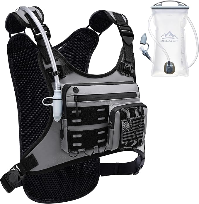 Running Vest with 2L Water Bladder, Hydration Backpack, USA Original Patent, Lightweight Hydration Pack with Gear Holder, Reflective Chest Pack for Men Women for Marathon