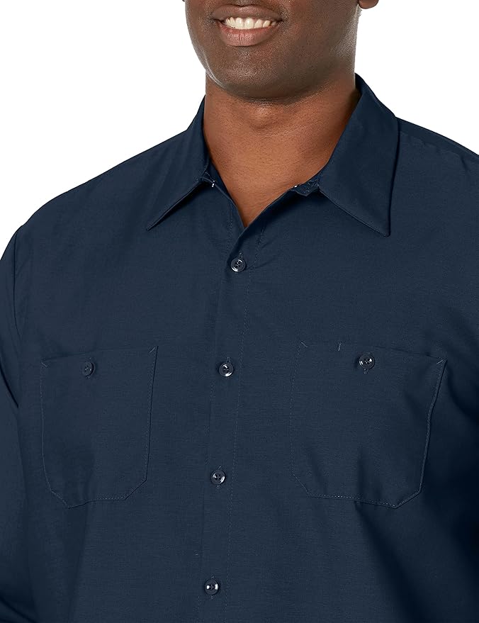 Red Kap Men's Long Sleeve Industrial Work Shirt | Moisture Wicking Button Up, Wrinkle Resistance Fights Fading & Stains