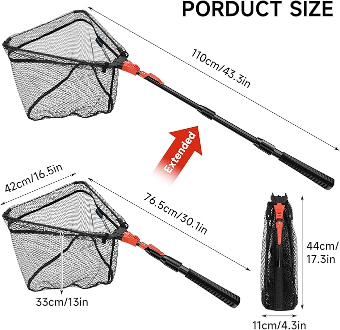 SAN LIKE Fishing Net Fish Landing Net Collapsible Fish Net with Anti-Slip Telescoping Rubber Pole Handle for Kids Adults in Saltwater Freshwater Multi-Size Extending to 37/42/43/51/69/71/89/98inch