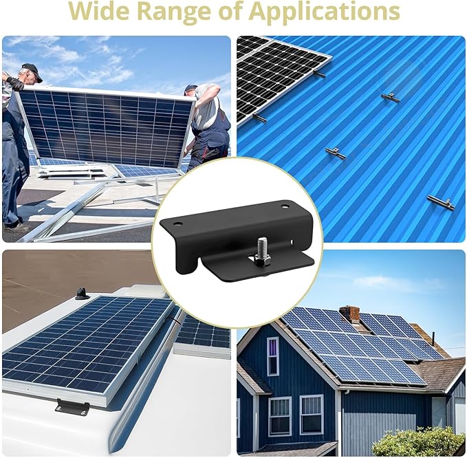 Anbte 16PCS Solar Panel Mounting Z Brackets, Aluminum Solar Panel Mounting Bracket 304 Stainless Steel Screws, Stable, Rust - Resistant, Easy Install for Roof, RV, Boat, Yacht, Black
