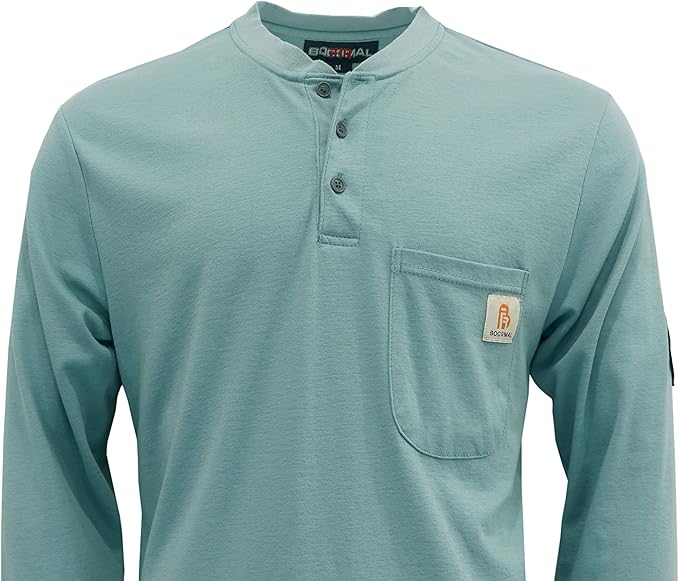 BOCOMAL FR Shirts Flame Resistant Shirt 5.5oz 100% Cotton Light Weight CAT2 Fire Retardant Henley Shirts