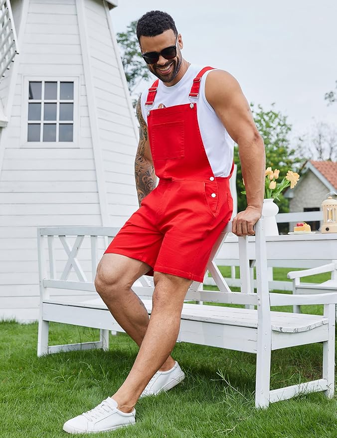 Bindefon Denim Overalls for Men Jean Shorts Jumpsuit Work Bibs Coveralls with Zipper