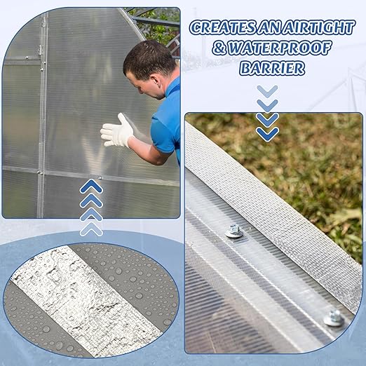 2 Roll 1.18in x 131 ft in Total Aluminum Polycarbonate Tape, Heavy Duty Waterproof Sealing Insulation Greenhouse Tape, Self Adhesive UV Heat Resistant for Greenhouse Roofing Outdoor Repairs