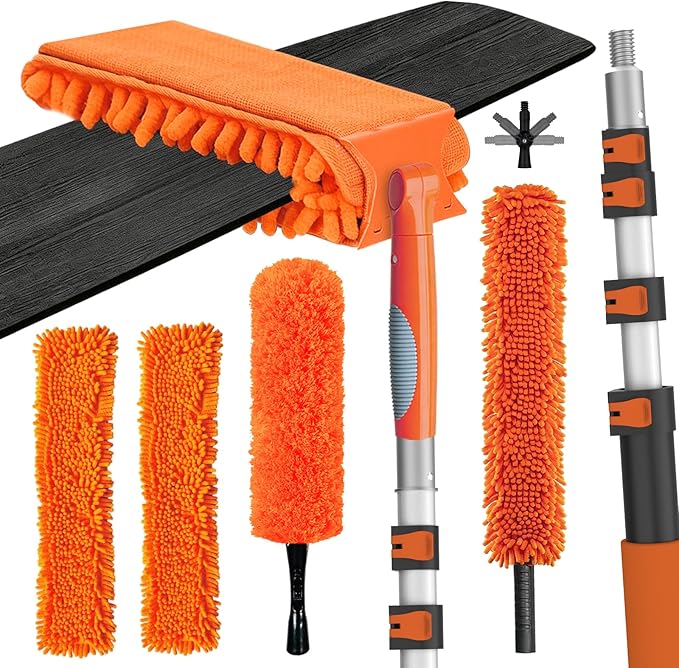 36FT Reach Ceiling Fan Cleaner Duster, Fan Blade Cleaner Kit with 7-30FT Extension Pole, Microfiber Duster & Replaceable Cleaning Cloth for Blades, Ceiling, Furniture