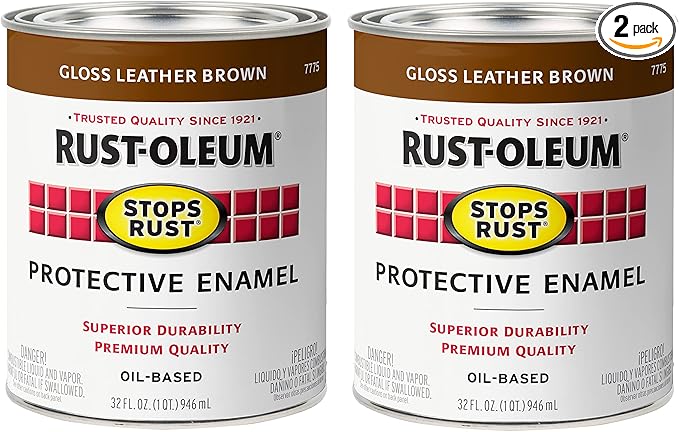 Rust-Oleum 7775502-2PK Stops Rust Brush On Paint, Quart, Gloss Leather Brown, (Pack of 2)