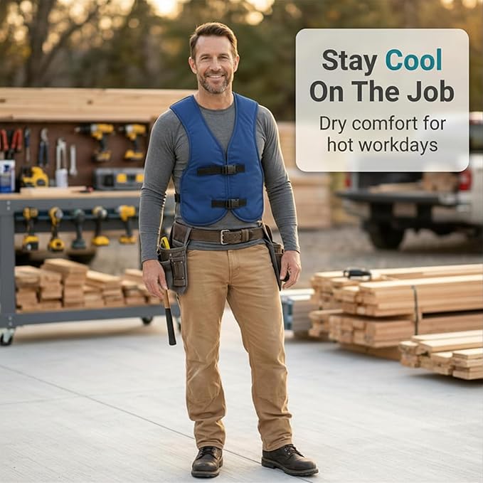 PCM Ice Vest for Men and Women - Adjustable Cooling Vest - Freezes in 30 Min - Special Phase Change Material (PCM) that Freezes Anywhere under 64Deg (Blue)