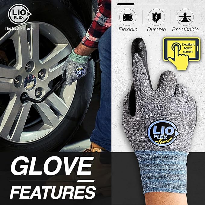Safety Work Gloves with Touchscreen Fingers, 1 Pair Thin & Lightweight Working Gloves, Ideal for Warehouse Workers, Delivery Drivers, Nitrile Foam Coated Grip Gloves for Women and Men (Gray, S)