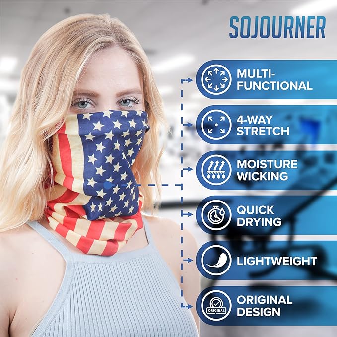 Sojourner Neck Gaiter, Bandana, Buff (9 Pack) - Face Cover for Men, Women, and Teens - Neck Warmer UV Sun Protection Gator