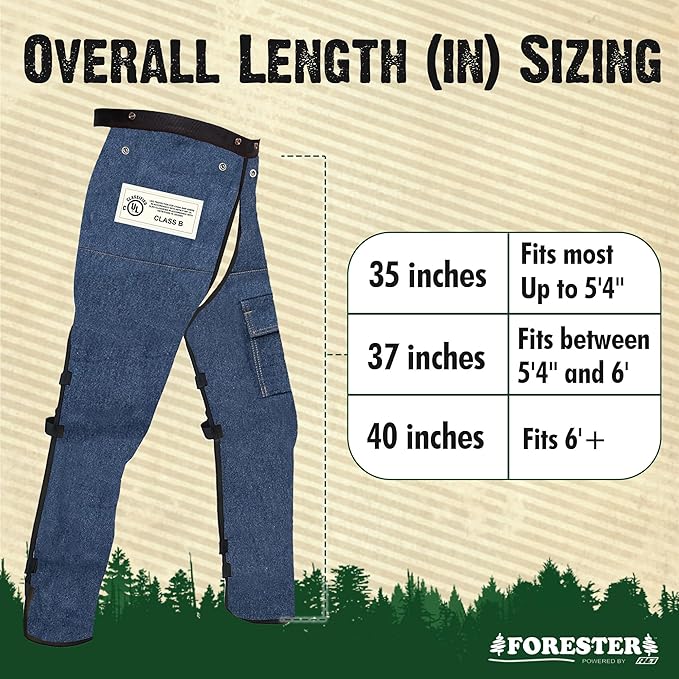 FORESTER Chainsaw Chaps for Men & Women | Apron-Style Chaps with Pocket & Adjustable Waist | Chainsaw Safety Equipment
