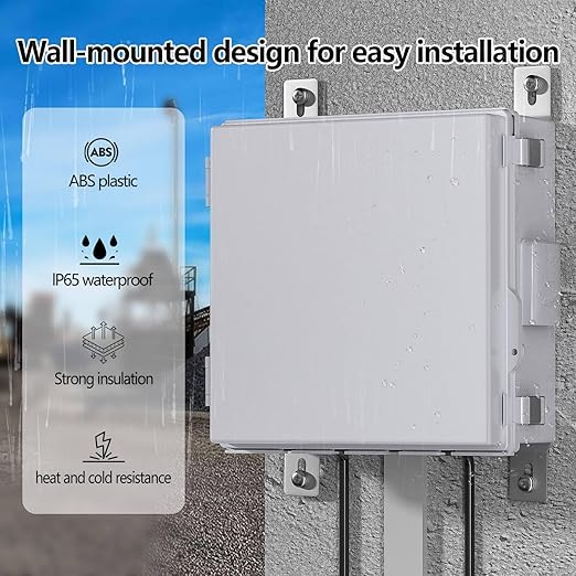 Electrical Junction Box, Ventilated Design, Cable Grommets, Indoor/Outdoor Use with Mounting Panel & Hinged Cover. Waterproof IP 65. (Grey Cover, 13"x13"x5.1")