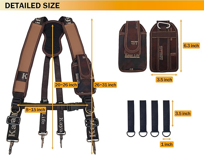 [HW GLOBAL] Tool Belt Suspenders for Men with Phone Pouch and Belt Loops - Adjustable Shoulder Padded Straps, Heavy Duty Steel Hooks, Construction Work Harness Carpenters, Electricians, Framers