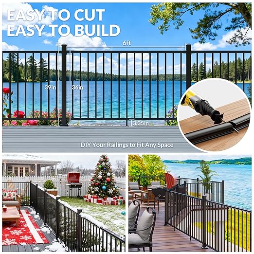 Egadis 36 in. H x 24 ft. W Porch and Deck Railing Kit, Aluminum Railing Kit, Black Textured AAMA 2604 Powder-Coat Finish Railing System for Outdoor Decks, Porches & Balconies (4 Post, 4 Panel)