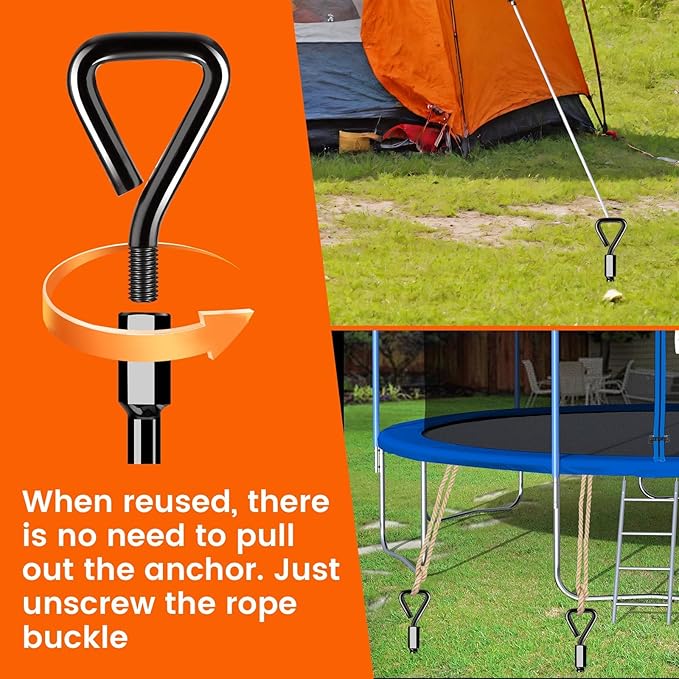 Ground Anchors Screw in Trampoline Anchors Heavy Duty Ground Anchors,Tent Stakes for Camping Tent, Trampoline, Canopies, Carports, Sheds, Swing Sets, Black Anti-Rust Coating for High Wind (4 X 26in)