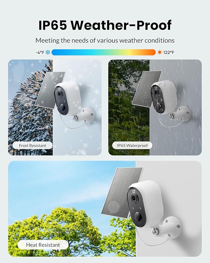 Solar Security Camera Outdoor Wireless 2 Pack, 2K Color Night Vision, Battery Powered PIR Motion Detection,2.4GHz WiFi Cameras for Home Surveillance, Light and Sound Alarm, 2-Way Audio