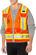 Radians SV55 Class 2 Heavy Woven Two Tone Engineer Vest with Padded Neck to Support Extra Weight in Cargo Pockets, Orange, Large