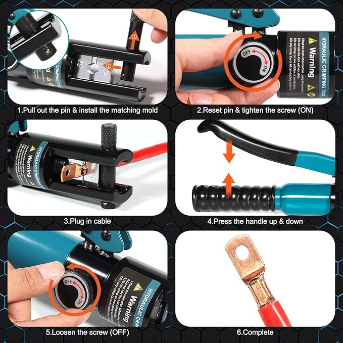 10 Tons Hydraulic Crimping Tool & Cable Cutter with 9 Dies, Hydraulic Crimper for 1/16" 1/8" 3/16" Stainless Steel Cable Railing Hardware Kit, Wire Rope Swaging Tool