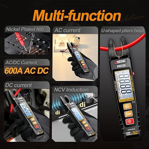 ANENG Clamp Meter Multimeter Tester TRMS 4000 Counts with U-Shaped Jaw with NCV Amp Ohm Volt Measures AC/DC Current, Voltage,Capacitance,Resistance,Continuity,Frequency Backlight Electrican Tools