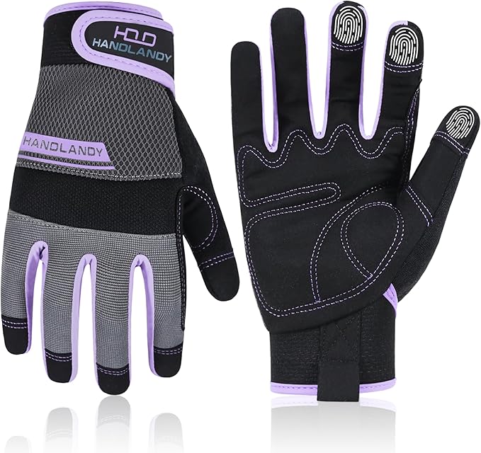 HANDLANDY Work Gloves for Women, Breathable Leather Gardening Glove for Yard Maintenance, Hand Protection with Touch Screen