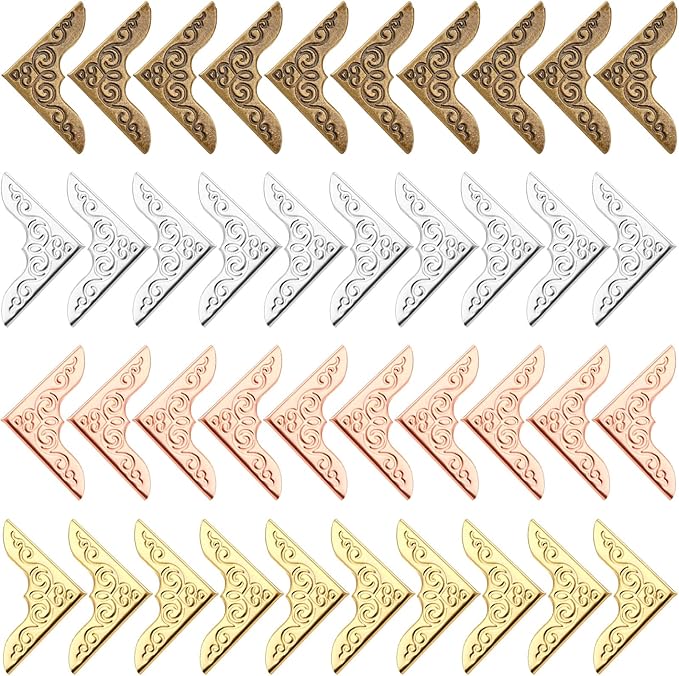 Zhengmy 80 Pieces Book Corner Protector Metal Vintage Photo Album Corner Protectors Decoration for Crafting Scrapbooking Photo Angle Book Cover Menus Notebook